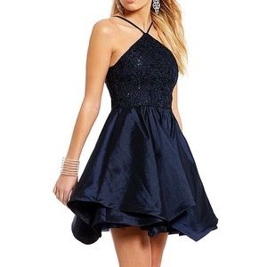Navy blue lace homecoming dress